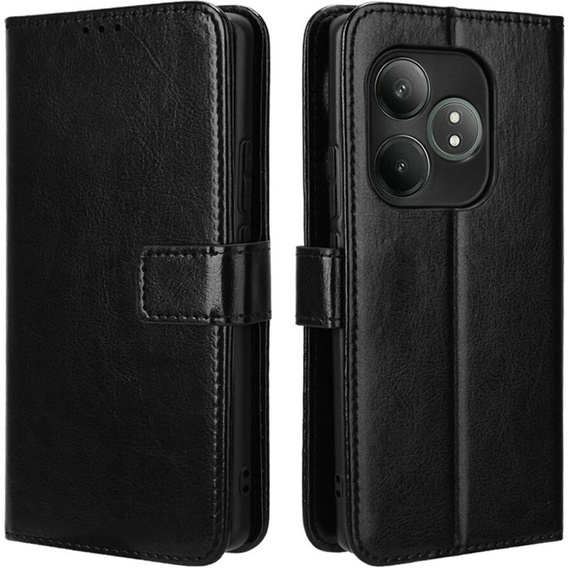 Etui z klapką do Realme GT 6 / 6T, Crazy Horse Wallet, czarne