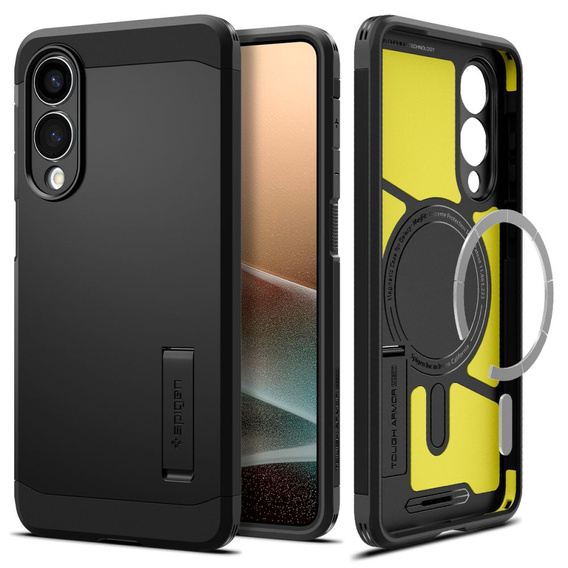 Etui Spigen do Samsung Galaxy S25 Edge, Tough Armor MagSafe, czarne + Szkło Hartowane 9H