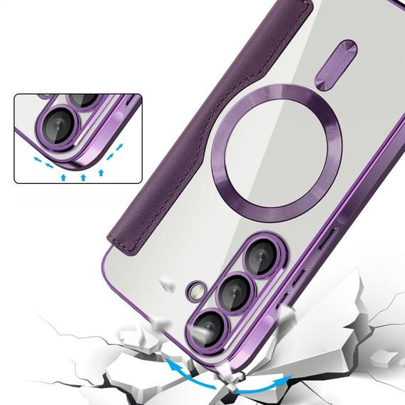 Etui z klapką do Samsung Galaxy A56 5G, RFID Wallet MagSafe z ochroną aparatu, fioletowe