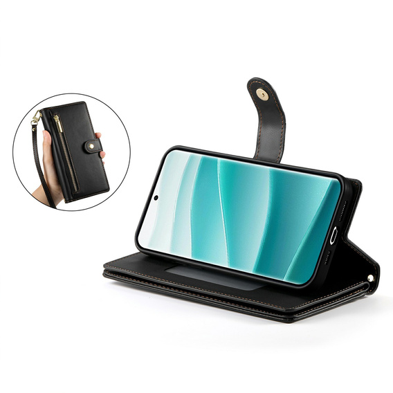 Etui z klapką do Xiaomi Redmi Note 15 Pro Plus 5G, Wallet Zipper Pocket, czarne