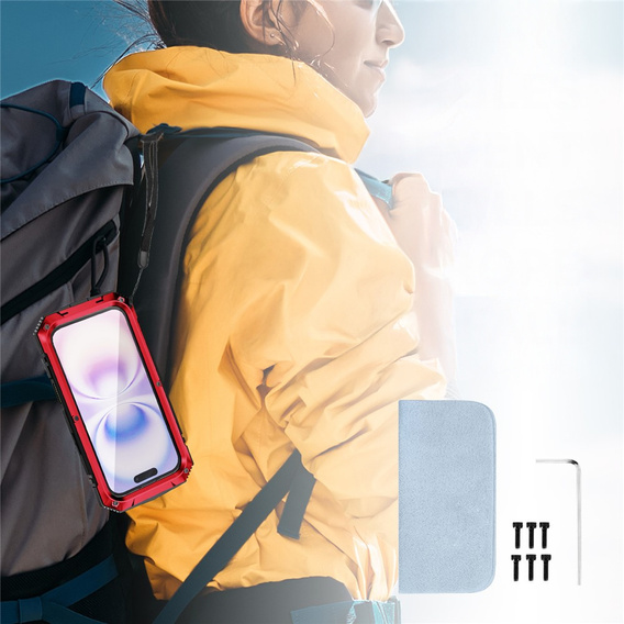 Etui R-JUST do iPhone 17 z wbudowaną ochroną ekranu - czerwone