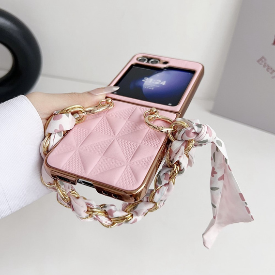 Etui do Samsung Galaxy Z Flip7 FE / Z Flip6, Grid Leather, różowe