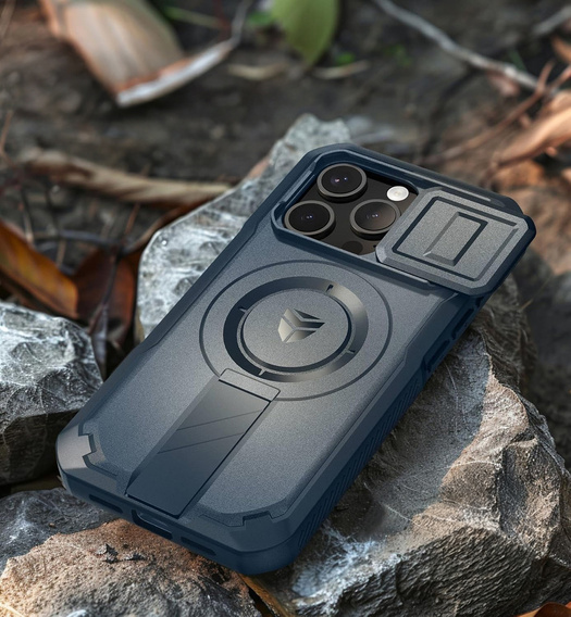 Etui Dexnor do iPhone 15 Pro – magnetyczne, z przesuwaną osłoną aparatu - niebieskie