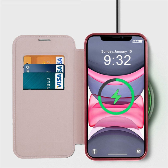 Etui z klapką do iPhone 13 Pro Max, RFID Wallet MagSafe z ochroną aparatu, różowe