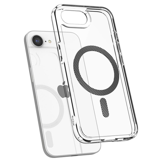 Etui Spigen do iPhone 16E, Ultra Hybrid Mag MagSafe, Carbon Fiber, Przezroczyste + Szkło hartowane