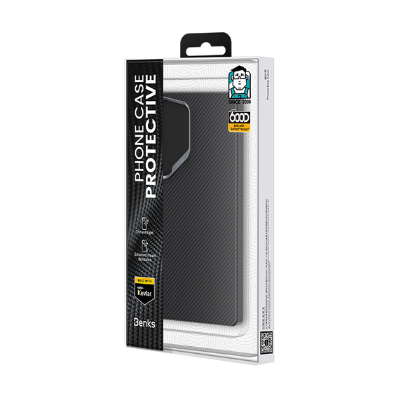 Etui BENKS Kevlar do Samsung Galaxy S25, Carbon Fiber 600D 0043, do MagSafe, czarne