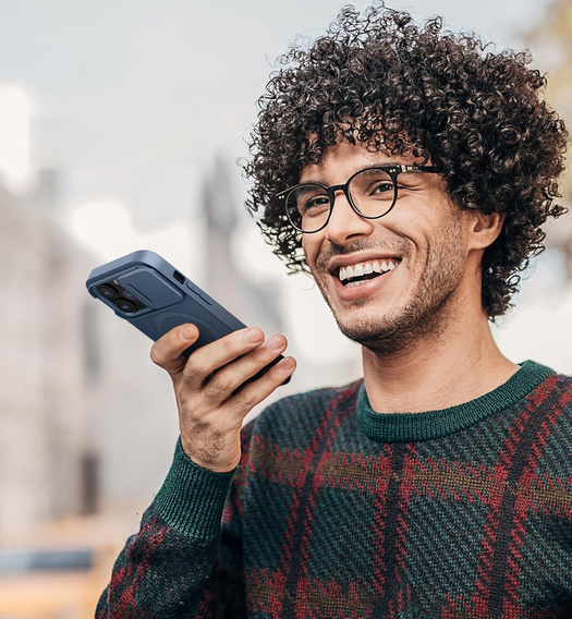 SURITCH etui ochronne do iPhone 14 Pro Max z osłoną kamery i podstawką - niebieskie
