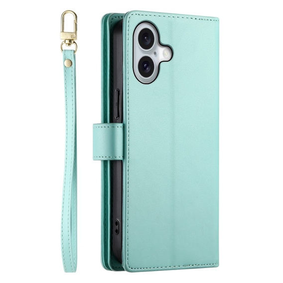 Etui z klapką do iPhone 16 Plus, Wallet Zipper Pocket, zielone