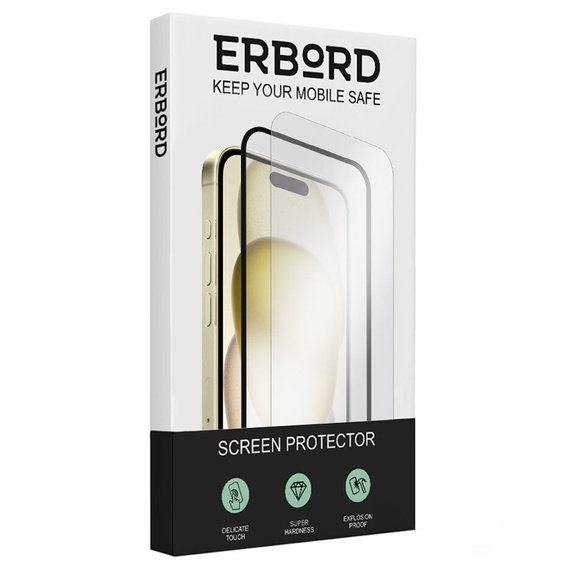 2x Szkło + szybka na aparat żółta do iPhone 15, ERBORD Hartowane 9H/3D