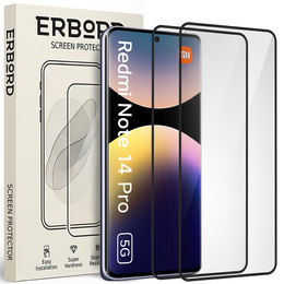 2x Szkło Hartowane do Xiaomi Redmi Note 14 Pro / Poco X7, ERBORD 3D pełne, szybka na cały ekran