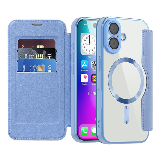 Etui z klapką do iPhone 17, RFID Wallet MagSafe z ochroną aparatu, niebieskie