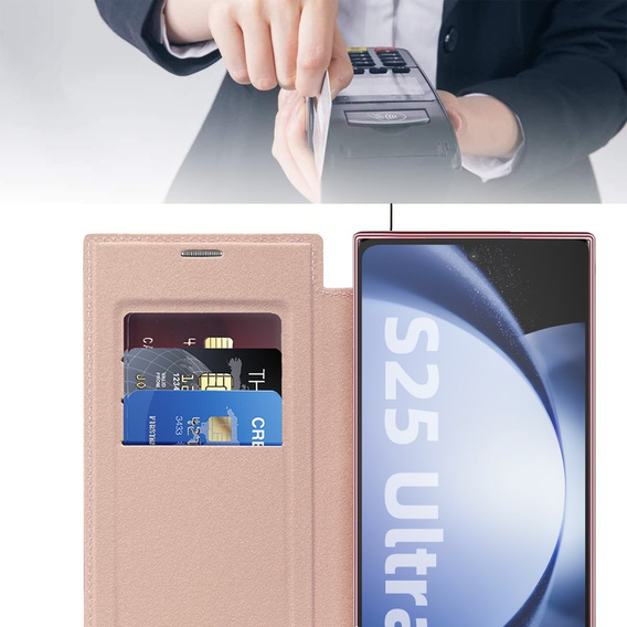 Etui z klapką do Samsung Galaxy S25 Ultra, RFID Wallet MagSafe z ochroną aparatu, różowe