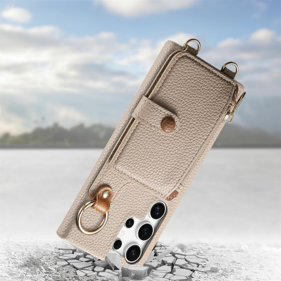 Etui do Samsung Galaxy S25 Ultra z klapką i paskiem – beżowe