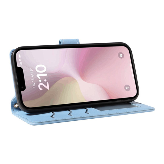 Etui z klapką do iPhone 16E, Rhombus Crossbody Leather, niebieskie