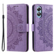 Zestaw Etui do Oppo A17, portfel ze wzorem Mandala z klapką, fioletowe + Szkło 9H