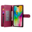 Etui z klapką do iPhone 16 Pro Max, Wallet Zipper Pocket, czerwone
