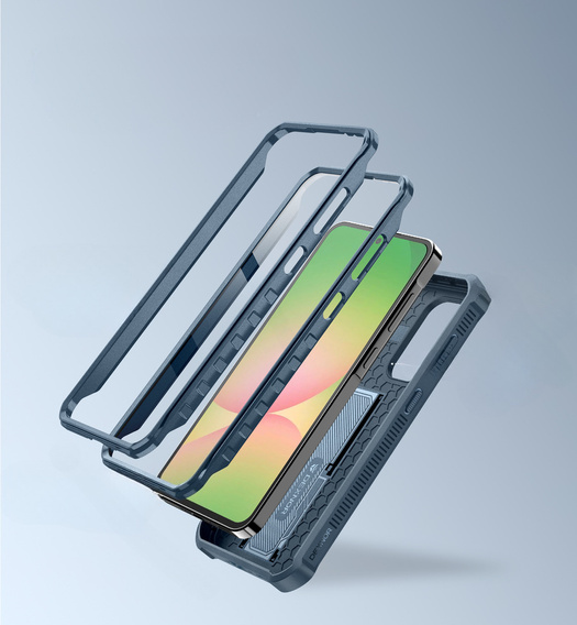 Etui pancerne do Samsung Galaxy A56 5G, Dexnor Kickstand Cam Protector, niebieskie