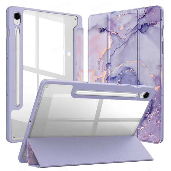 Etui do Samsung Galaxy Tab S10 FE+ Plus, Smartcase Hybrid, z miejscem na rysik, Marble fioletowe