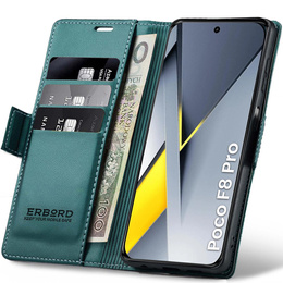 Etui do Xiaomi Poco F8 Pro, ERBORD Glossy Litchi, portfel z klapką, zielone