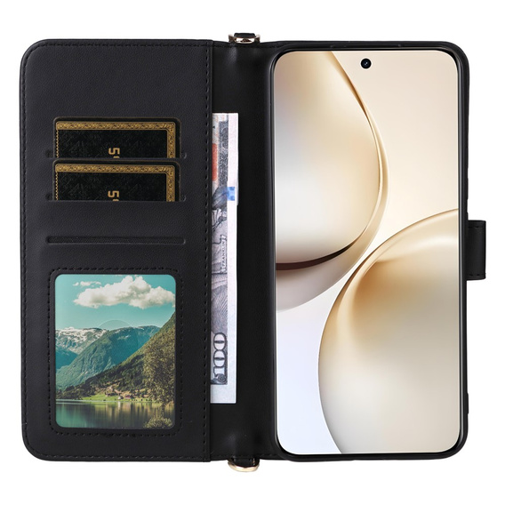 Etui z klapką do Realme 14 Pro+ 5G, Crossbody Leather Wallet, czarne