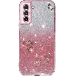 Etui do Samsung Galaxy S21 FE, Glitter Flower, różowe rose gold