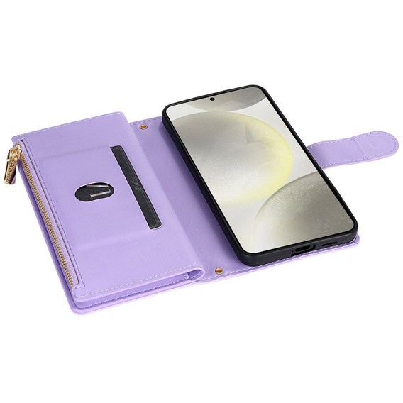 Etui z klapką do Samsung Galaxy A56 5G, Rhombus Crossbody Leather, fioletowe