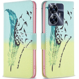Etui z klapką do Realme C55, Wallet, Feather niebieskie / żółte