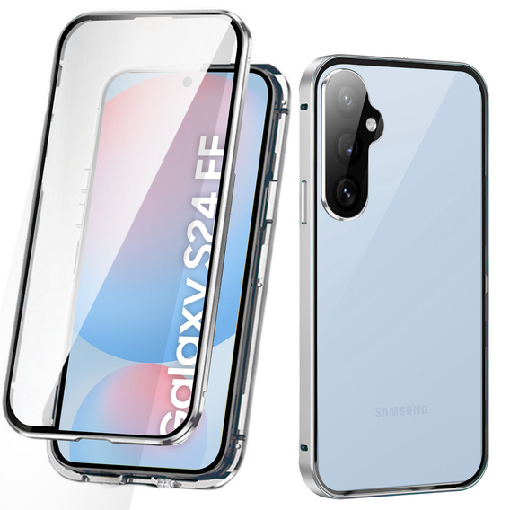 Etui do Samsung Galaxy S24 FE, Magnetic Dual Glass, srebrne