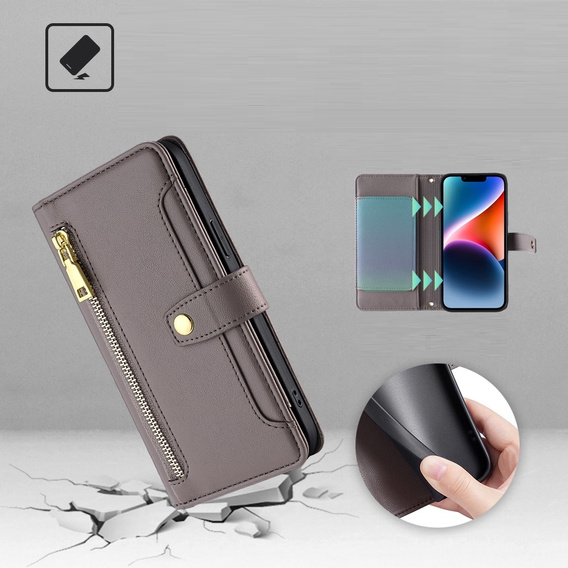 Etui z klapką do Xiaomi Redmi Note 13 Pro+, Wallet Zipper Pocket, szare