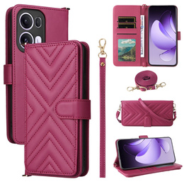 Etui z klapką do Oppo Reno 13 Pro 5G, Crossbody Leather Wallet, bordowe