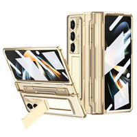 Etui do Samsung Galaxy Z Fold 5 5G, z wbudowaną szybką i podstawką, złote