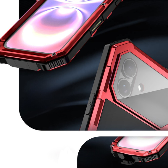 Etui pancerne do iPhone 17, R-JUST, z podstawką, czerwone