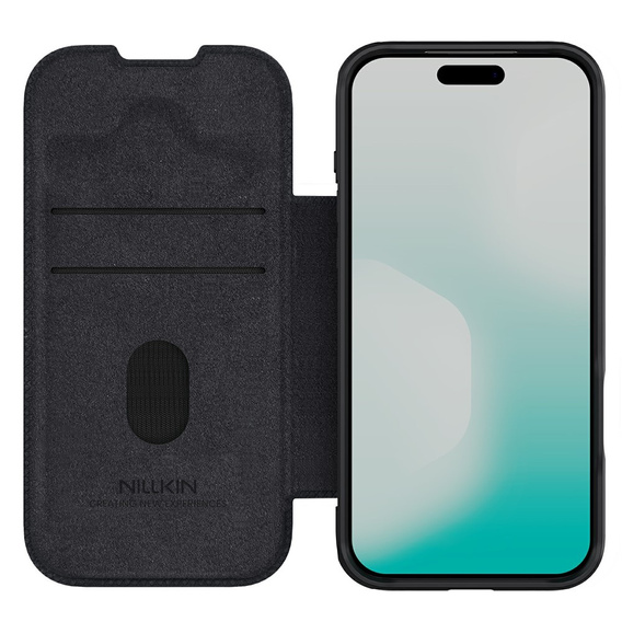 Etui z klapką NILLKIN do iPhone 17 Pro Max, CamShield Qin Pro, skórzane, czarne