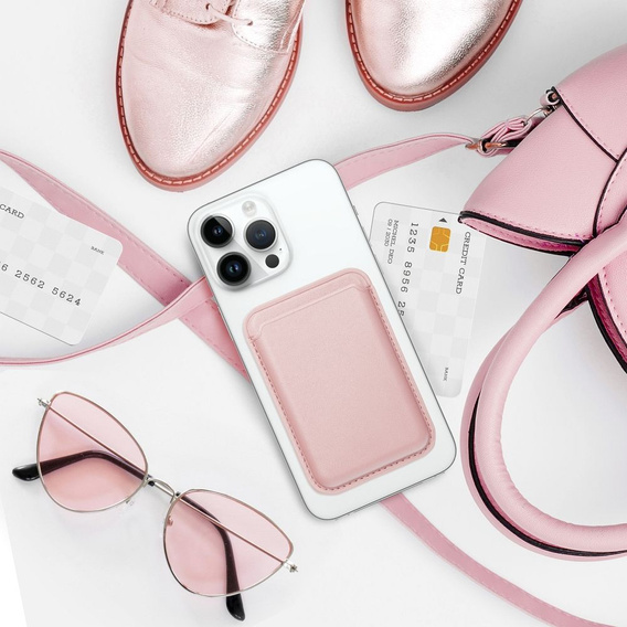 Portfel magnetyczny na karty do iPhone 12 / 13 / 14 / 15 / 16, Leather Mag Wallet, kompatybilny z MagSafe – różowy