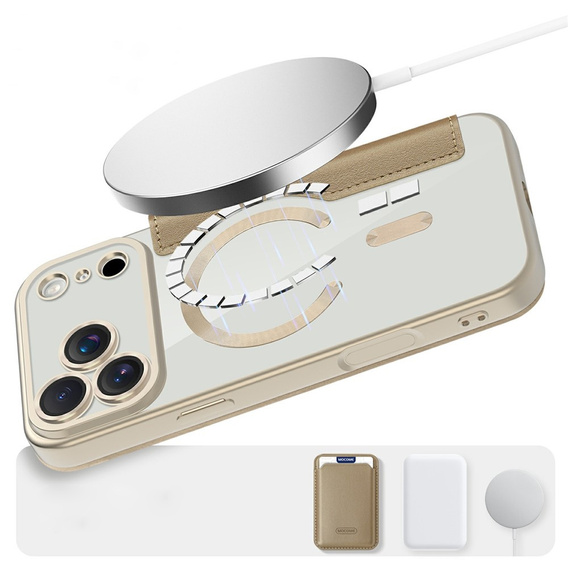 Etui z klapką do iPhone 17 Pro Max, RFID Wallet MagSafe z ochroną aparatu, złote