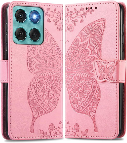 Etui z klapką do Motorola Edge 60 Fusion, Butterfly, różowe rose gold