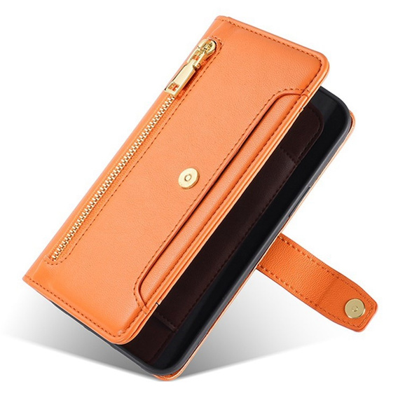 Etui z klapką do iPhone 17, Wallet Zipper Pocket, pomarańczowe