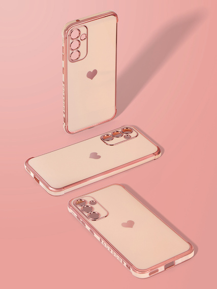 Etui do Samsung Galaxy A55 5G, Electro heart, różowe rose gold + Szkło Full Glue Ceramic