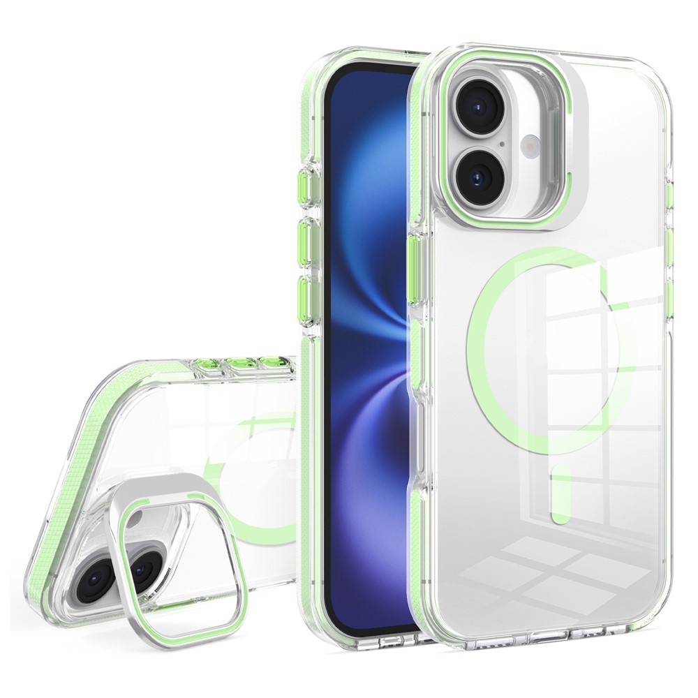 Etui do iPhone 17, do MagSafe, z podstawką, przezroczyste z zielonymi akcentami