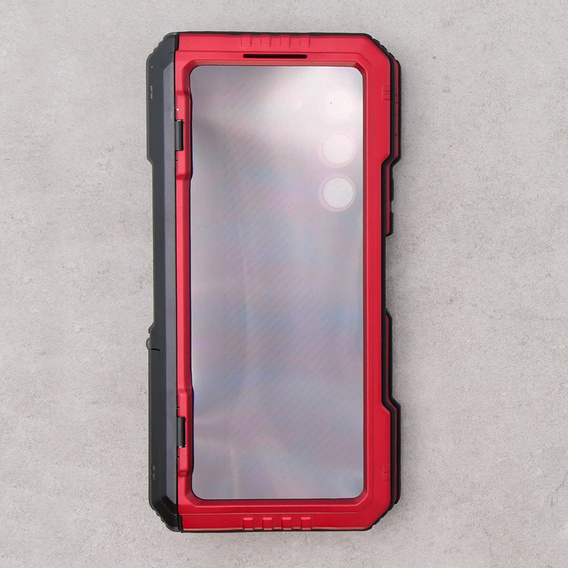 Etui pancerne do Samsung Galaxy Z Fold 5 5G, aluminiowe, z podstawką i miejscem na rysik, czerwone