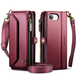 Etui CASEME do iPhone 16e RFID Leather Wallet, RFID Leather Wallet, z paskiem na ramię, czerwone
