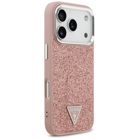 Etui GUESS do iPhone 17 Pro, Glitter Triangle Logo MagSafe, różowa