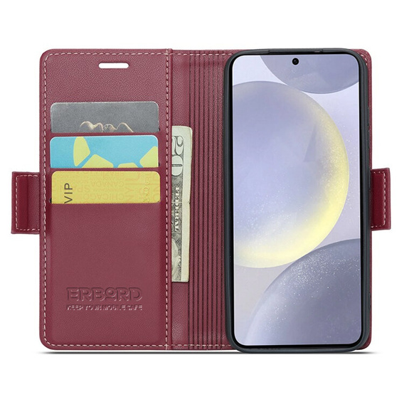 Etui do Samsung Galaxy S24, ERBORD Glossy Litchi, portfel z klapką, czerwone