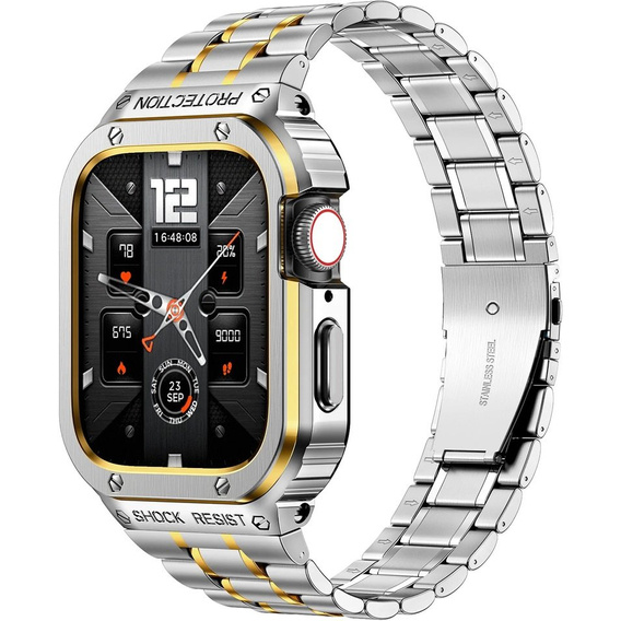 Stalowa bransoleta z etui do Apple Watch Ultra 49 MM, Srebrna / Złota