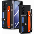 Etui skórzane do Samsung Galaxy Z Fold6 5G, z podstawką i szkłem, czarne