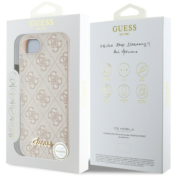Etui GUESS do iPhone 16E, 4G Metal Gold Logo, różowe