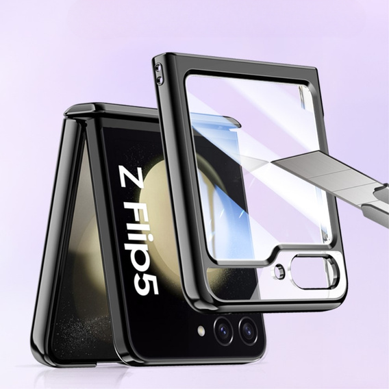 Etui ze szkłem do Samsung Galaxy Z Flip5 5G, PC Case, Czarne