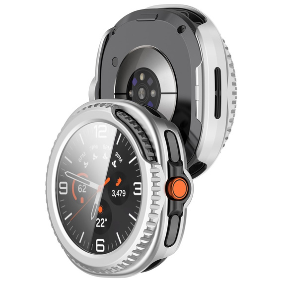 2w1 Etui + Szkło Hartowane do Samsung Galaxy Watch 8 Classic 46mm, Srebrne