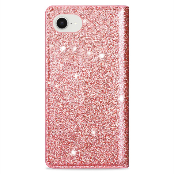 Etui z klapką do iPhone 16E, Card Slot Glittery, różowe
