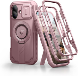 Etui Dexnor do iPhone 17 z osłoną kamery i podstawką, do MagSafe - różowe (Dwie ramki)
